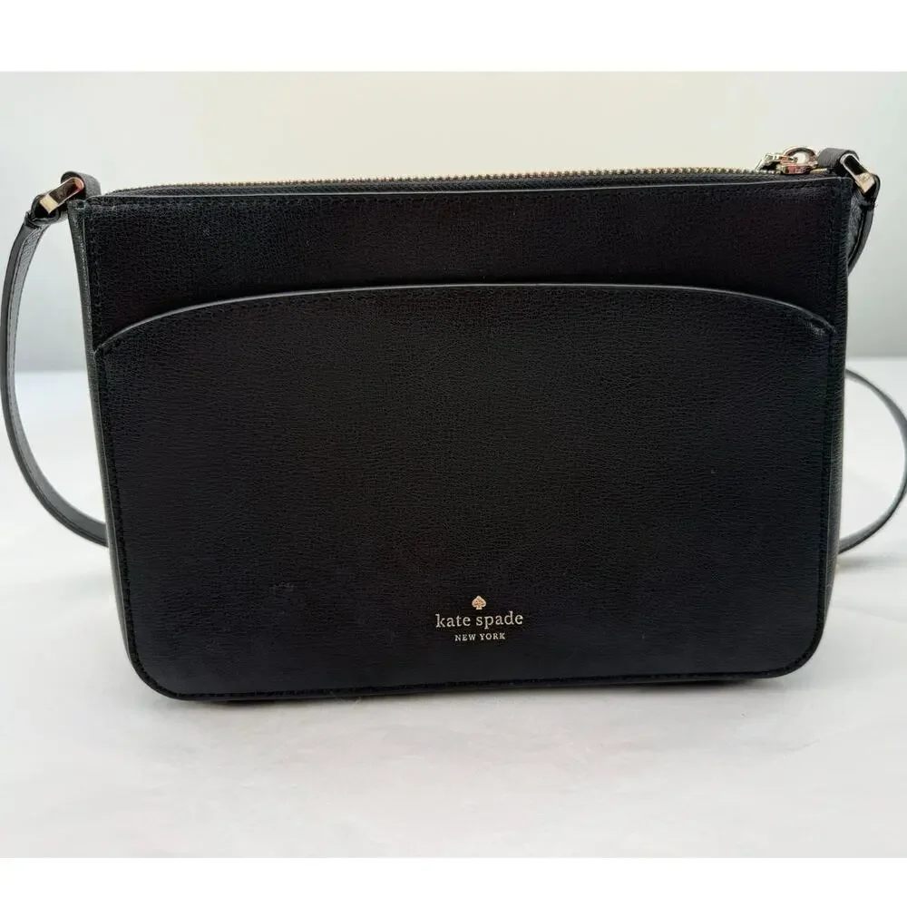 Kate Spade Adel Medium Crossbody‎ Bag Black Leather Adjustable Strap Dust Bag